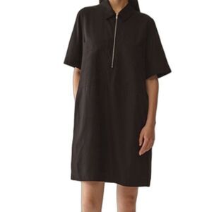 COS Zip-Up Lyocell Shirt Dress 3/4 length sleeves Dark Green Size 4